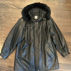Field Gear Woman Leather Coat With Foxtail Hood Size 18
