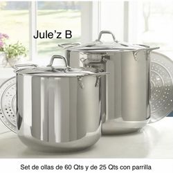 Princess House. Set De Ollas De 60 Qts Y De 25 Qts Con Parrilla Nuevas En Sus Cajas 