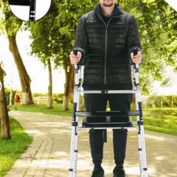 Costway Foldable Aluminum Alloy Walker Wheel Walking Frame with Seat & Armrest Pad