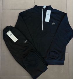 Alo Black Quarter-Zip Tracksuit Set