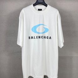 Balenciaga Men's White and Blue T-shirt