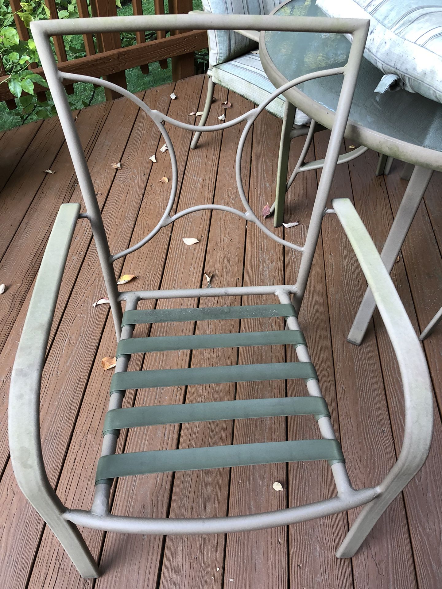 Patio table and 4 chair set. Pillows not in a great shape.