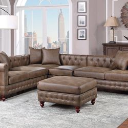 CHESTERFIELD INSPIRED 4 PIECE MODULAR SECTIONAL SOFA OTTOMAN - SILLON SECCIONAL