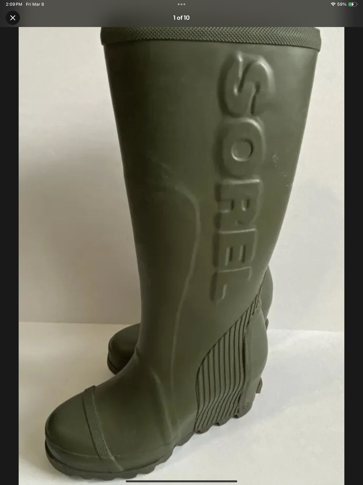 Rare SOREL Women's Joan Tall Wedge Green Rubber Knee-High Rain Boots US 7. EUC