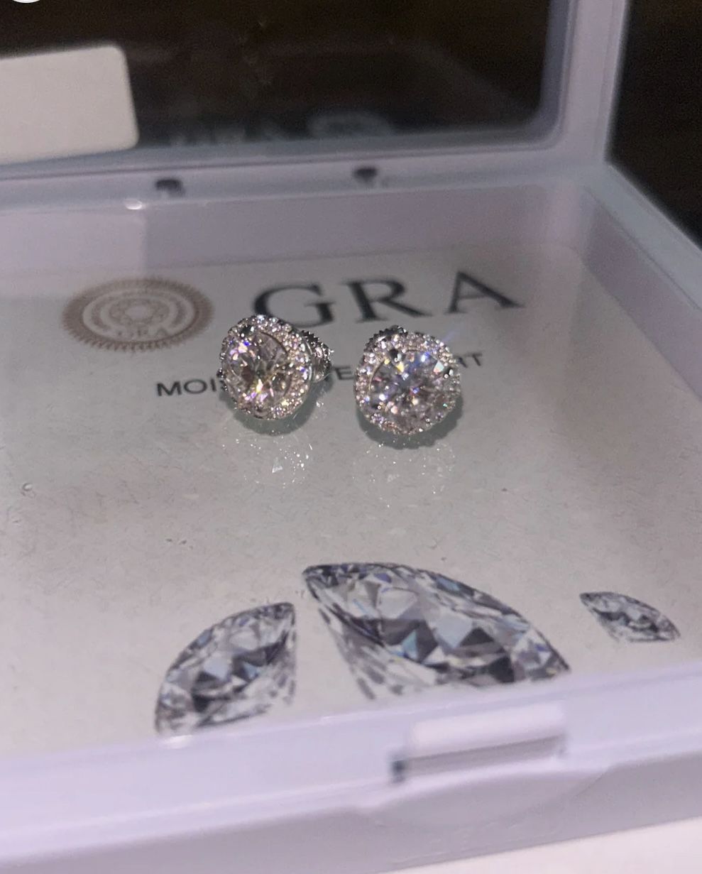 11mm Halo Earrings Passes Diamond Tester! 4ct Total