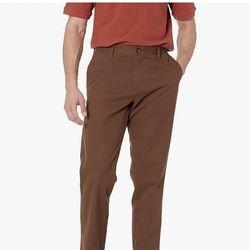 New Men’s Classic Fit Flat Front Chino Brown Khaki Pants 