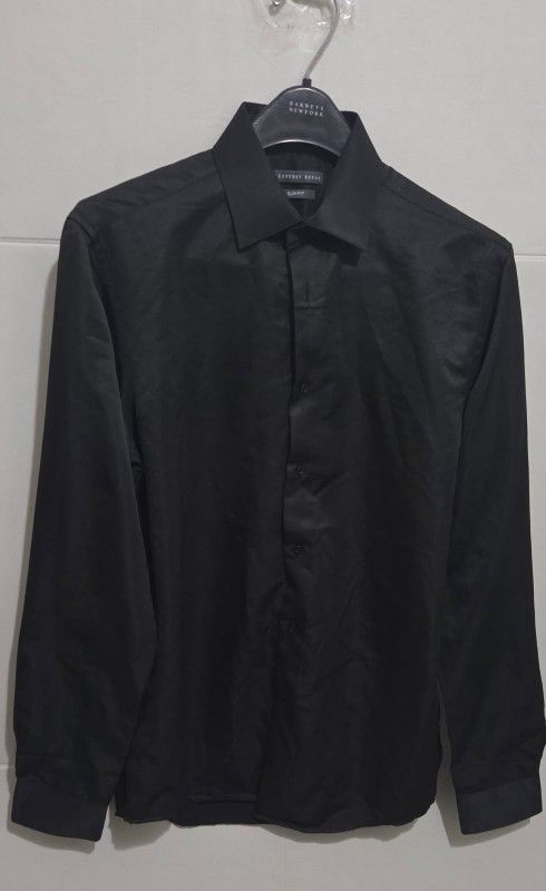 Geoffrey Beene Men's 34/35 Satin black  Slim Fit Dress Shirt Solid Black