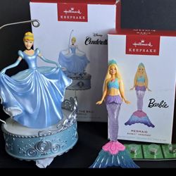 Disney Cinderella & Barbie Hallmark Ornaments Lot Of 2