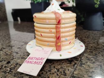Birthday Pancakes on Plate Porcelain Candle