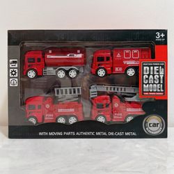 Fire Truck Die-Cast Metal Toy Set 4pcs, Moving Parts Fire Engine Trucks Gift Set