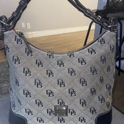 Dooney & Bourke Erica Signature Gray & Black Monogram Hobo Canvas  Bag