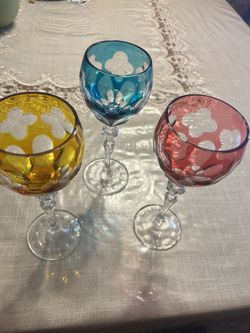 6 Noble Beyer Lead Crystal Overlay Roman Wine Stem Glass