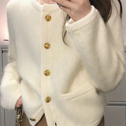 Cream Knit Cardigan with Gold Buttons