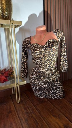 Leopard Print Ruched Mini Dress size L