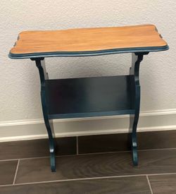 Vintage Hand-Painted Accent Table / Magazine Rack – Solid Wood