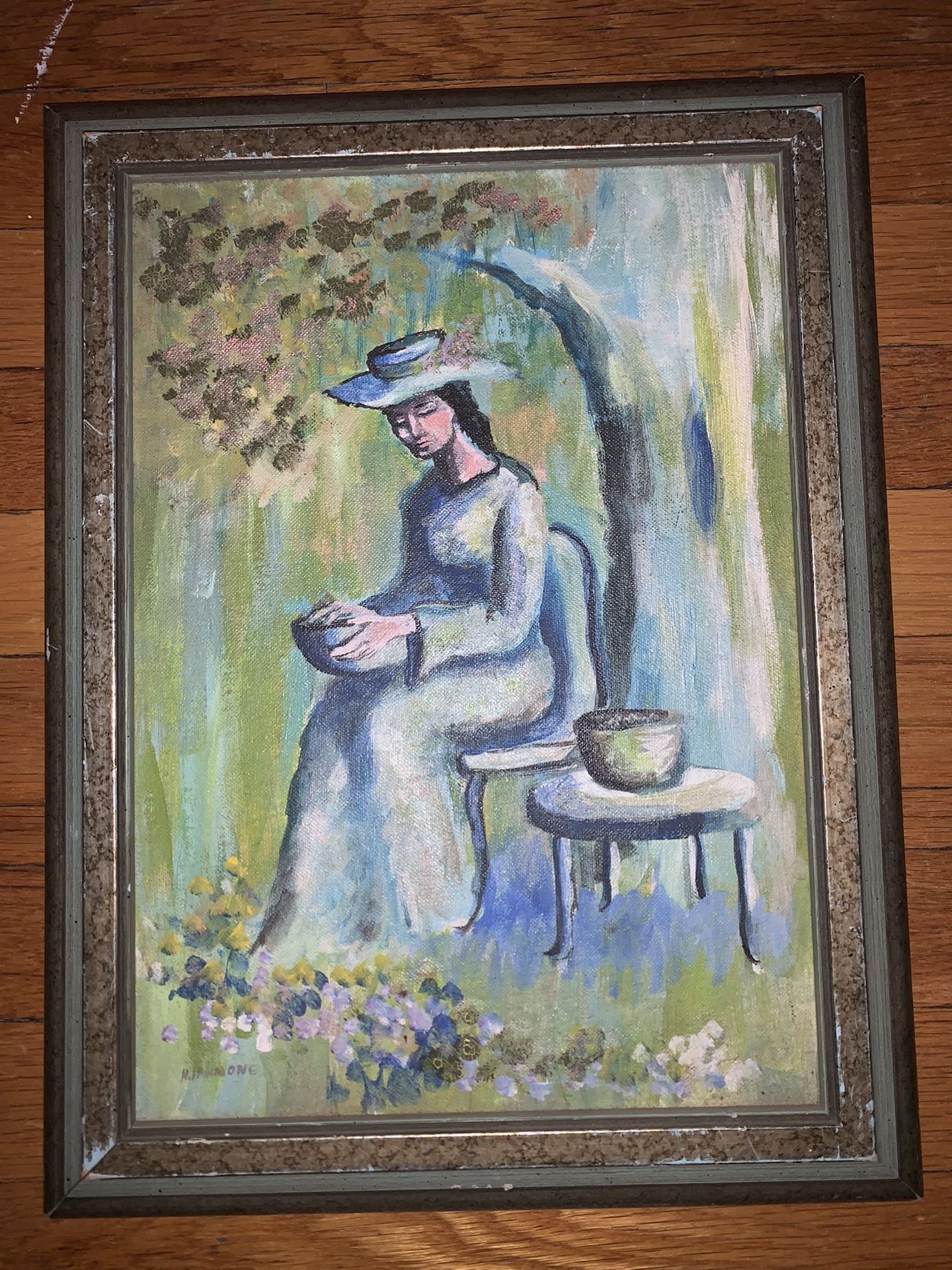 1970’s/1980’s Acrylic Painting (in BEAUTIFUL frame!) - Woman Under A Tree