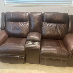 Brown Leather Recliner Electric 