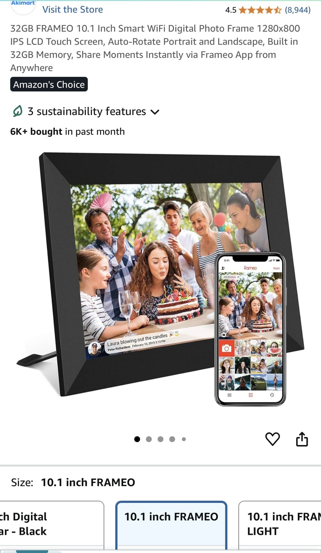 32GB FRAMEO 10.1 Inch Smart WiFi Digital Photo Frame 1280x800 IPS LCD Touch Screen, Auto-Rotate Portrait and Landscape, Built in 32GB Memory, Share Mo