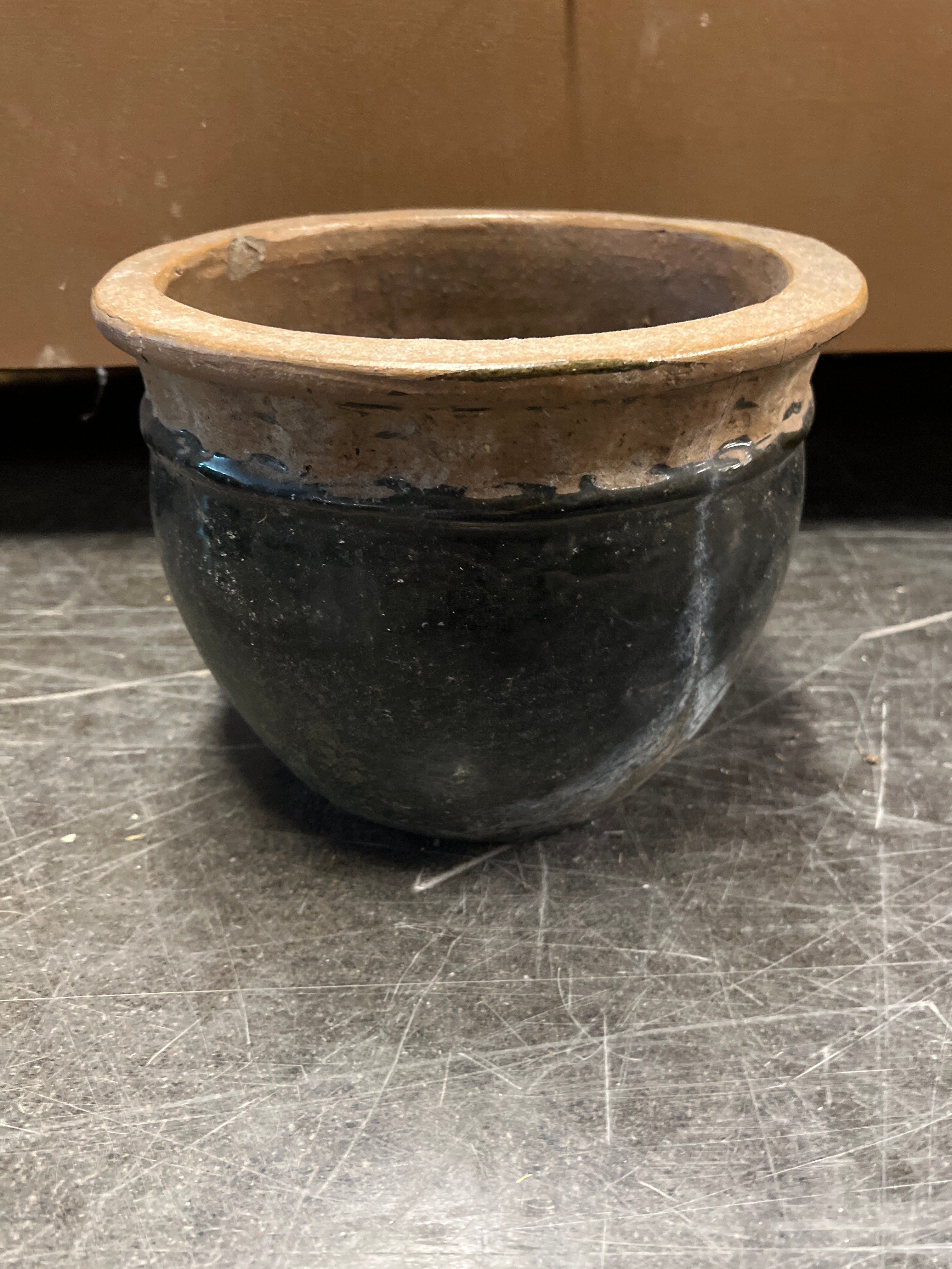 Small Black Ceramic Pot with Terracotta Trim
