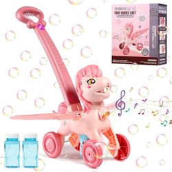 Pony Bubble Lawn Mower with Light and Music, Automatic Bubble Machine for Toddlers, Bubble Blower Mower for Boys and Girls Indoor Outdoor Unicorn Par