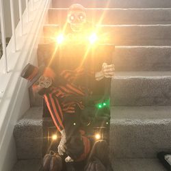 Halloween 3 Feet Skeleton Clown In a ticket Booth that Lights Up With Sound 