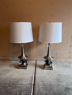 Set of 2 Modern Brushed Nickel Table Lamps – Excellent Condition
