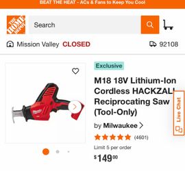 Milwaukee M18 HACKZALL® One-Handed Reciprocating Saw (Modelo 2625-20)