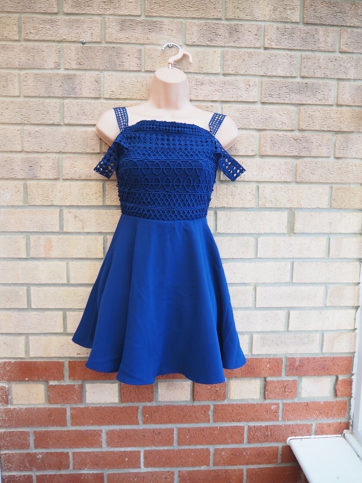 COLD SHOULDER STRAPPY COCKTAIL CROCHET LACE SKATER PARTY PROM MINI DRESS 4 6