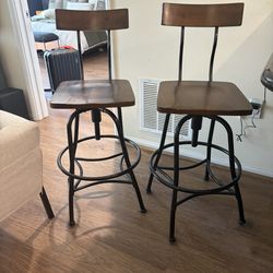 Industrial Bar Stool-Adjustable Swivel Round Wood Metal Kitchen Stool
