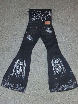 Custom 1/1 designed Levi's Black Wide Flare Jeans By Avery Tien