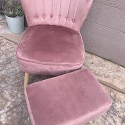 Costway Leisure Chair and Ottoman Thick Padded Button Tufted Sofa Set w/ Wood Legs. Soft baby Pink