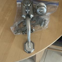 Front Door Lock Set, Handleset with Shelby Lever, Level Door Handle, Exterior, Single Cylinder Packs, Satin Nickel, 