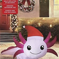 CHRISTMAS AXOLOTL 4’ Ft Light-Up Yard Airblown LED Inflatable Holiday Time NEW