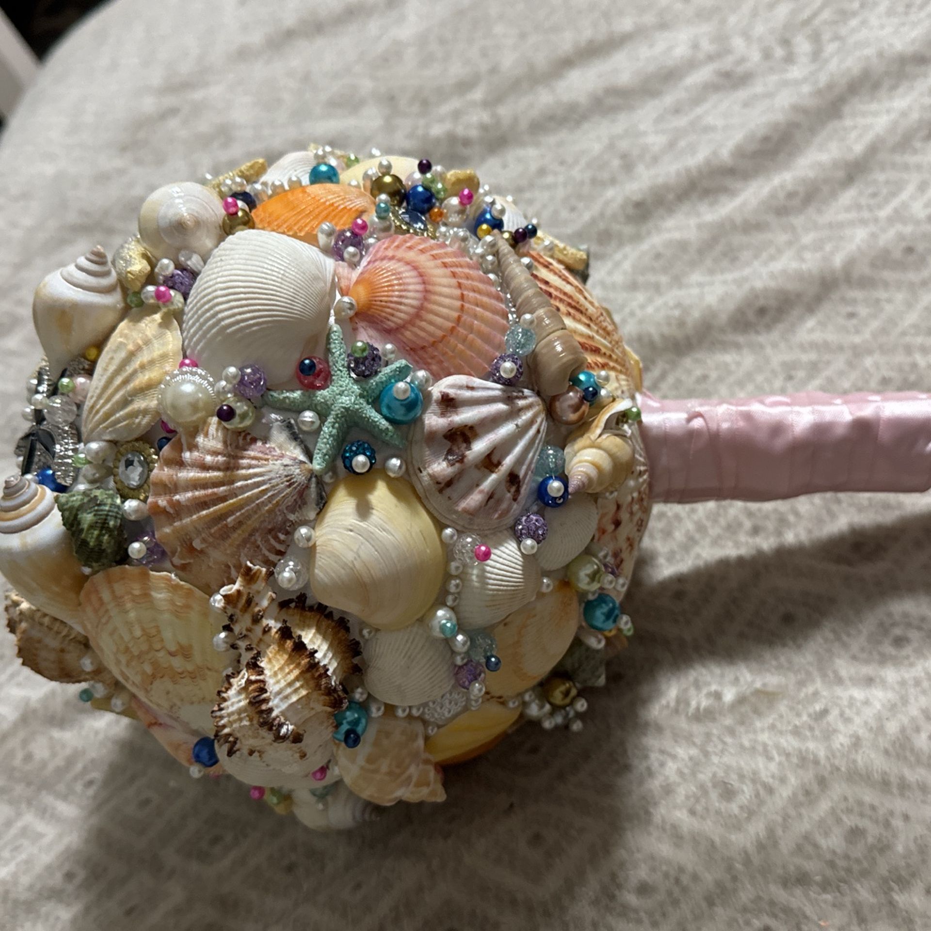 quince wedding sea shell beaded bouquet handmade used