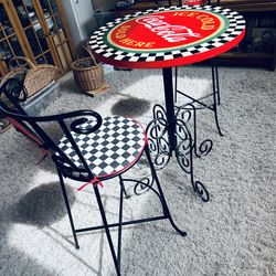 Vintage Coca-Cola Bar Table and Two Chairs