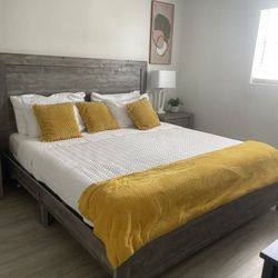 King bed frame, mattress, and sturdy metal base