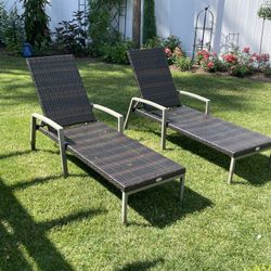 Set of Two Brown Woven Lawn Chairs 