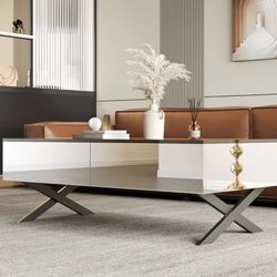 47.3-Inch Coffee Table, Rectangular Mirrored with drawer Black High Gloss Tabletop