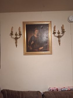 Rembrandt oil painting sound young girl bye the back door