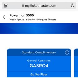 Powerman 5000 2 Tickets  Two GA Tickets