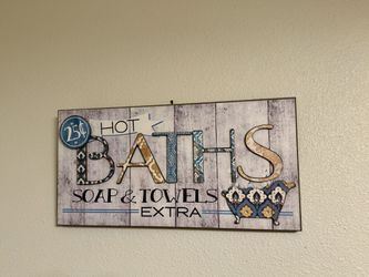 Vintage-Inspired "Hot Baths" Wall Sign – Rustic Bathroom Decor 