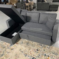 Gray Storage , Sleeper Sectional, Furniture Livingroom Couch 