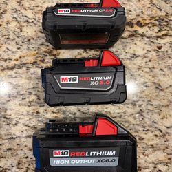 Milwaukee battery m18 2.0 amp = $40 | 5.0 XC = $75 | 6.0 high output $115