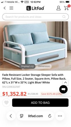 BRAND NEW IN BOX Litfad Full Sleeper Sofa with Storage - Light Blue