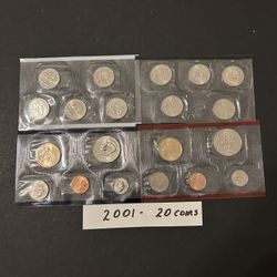 Coins – 2001 Uncirculated Mint Set In original Mint Packaging – 10 Denver Coins and 10 Philadelphia Coins - total 20 coins