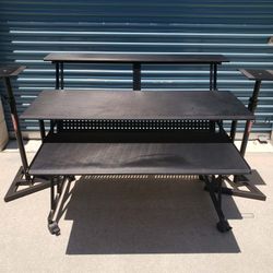 Black Studio Desk With On Stage Speaker Stands