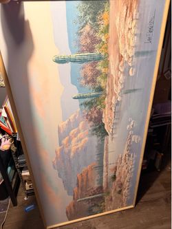 Vintage Lee Reynolds Desert Landscape Painting - 61" x 31" - Signed
