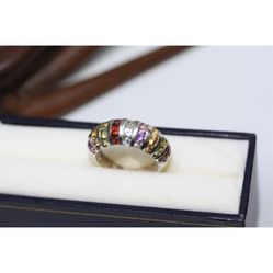 3.2 ct Genuine Garnet Peridot Amethyst Women's Cocktail Sterling Ring Size 8