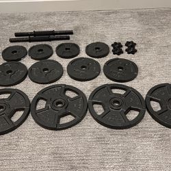 1 Set Of Weider Cast Iron Dumbbells W/ Free Weights 