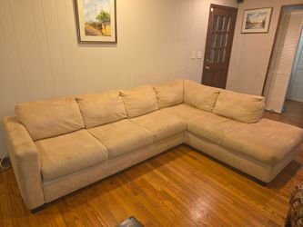 Beige Velour L-Shaped Sectional Sofa